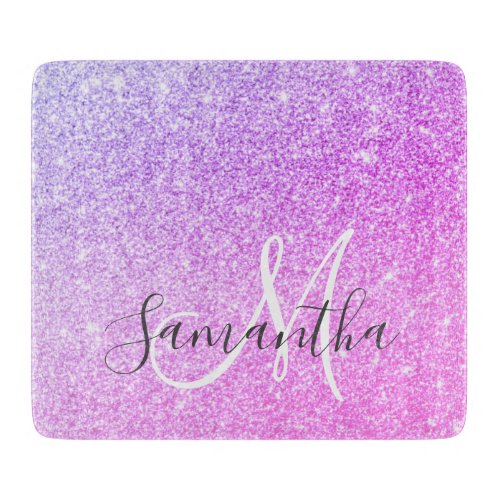 Modern Pink Glitter Sparkles Personalized Name Cutting Board