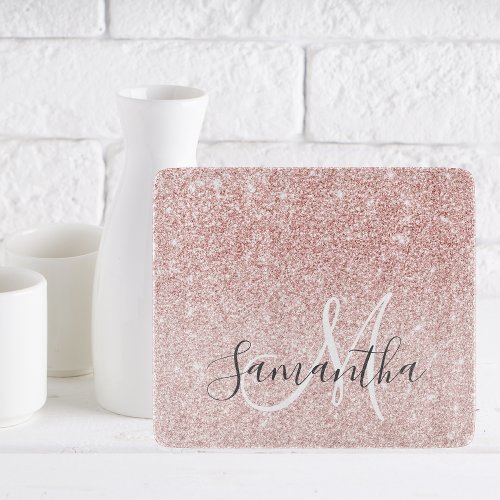 Modern Pink Glitter Sparkles Personalized Name Cutting Board