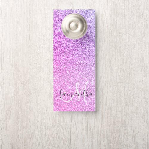 Modern Pink Glitter Sparkles Personalized Name Door Hanger