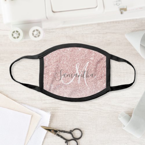 Modern Pink Glitter Sparkles Personalized Name Face Mask
