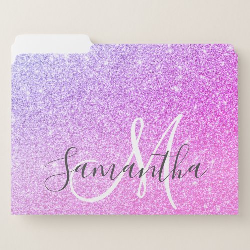 Modern Pink Glitter Sparkles Personalized Name File Folder