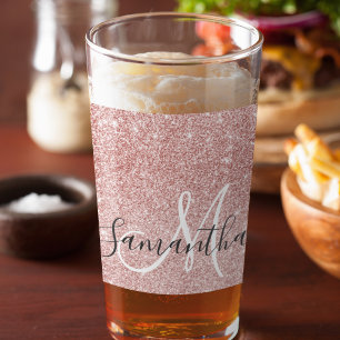 Modern Pink Glitter Sparkles Personalized Name Glass