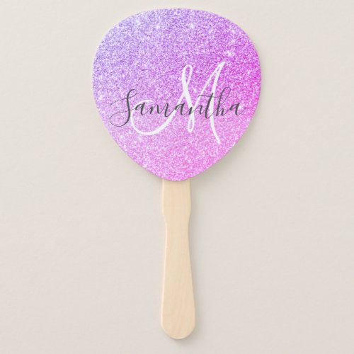 Modern Pink Glitter Sparkles Personalized Name Hand Fan