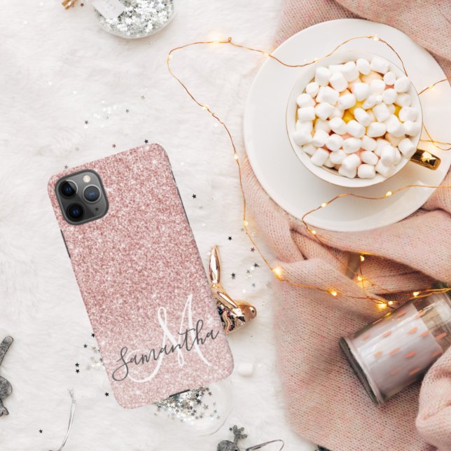 Modern Pink Glitter Sparkles Personalized Name iPhone Case (Creator Uploaded)
