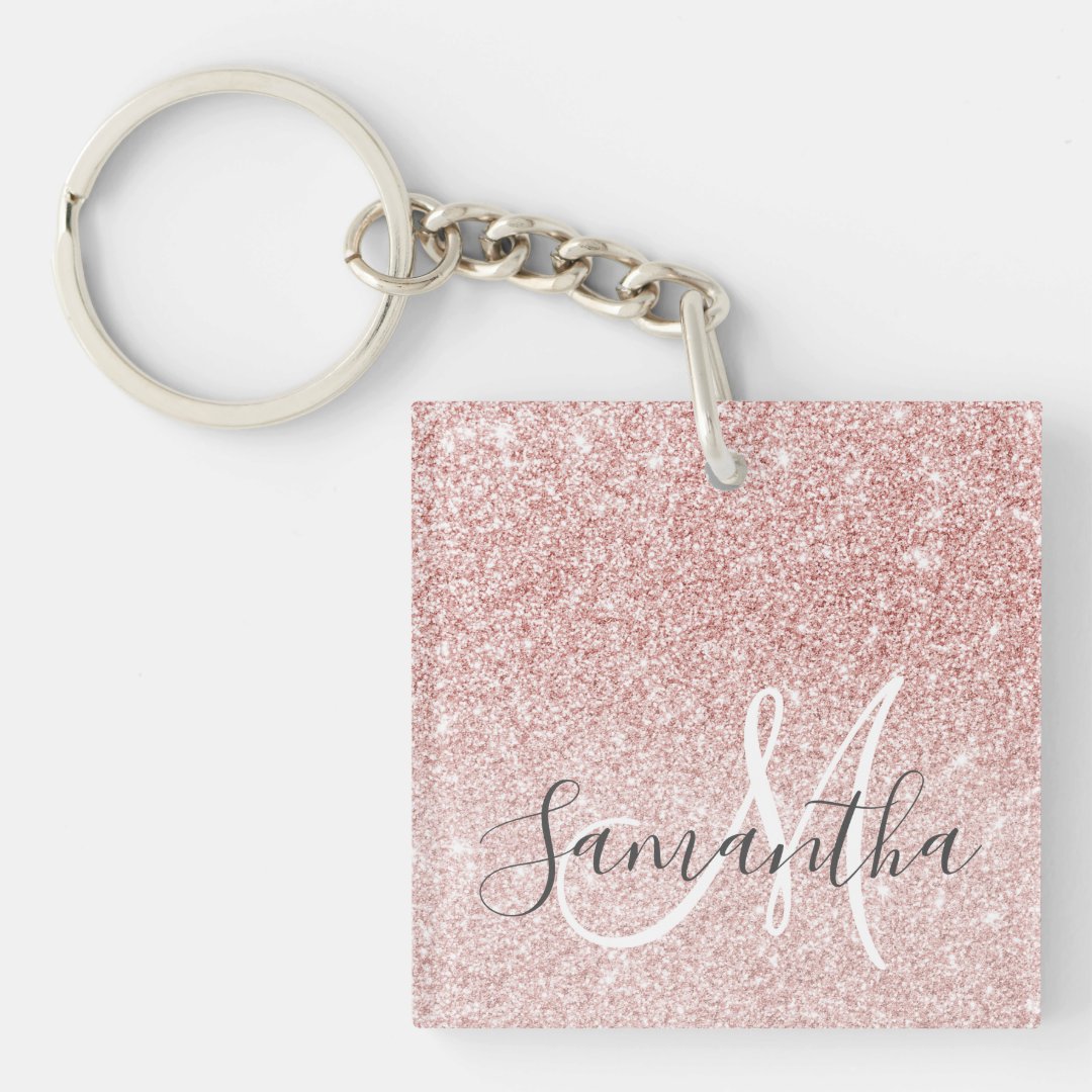 Modern Pink Glitter Sparkles Personalized Name Keychain Zazzle 5176