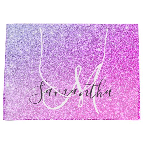 Modern Pink Glitter Sparkles Personalized Name Large Gift Bag