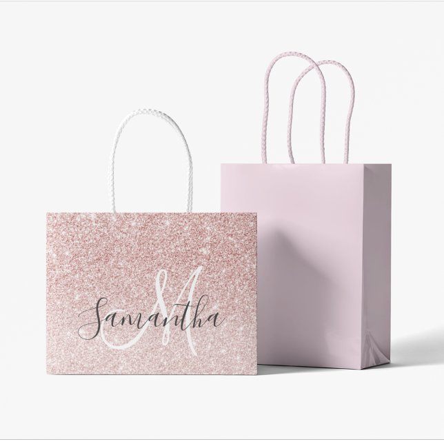 Modern Pink Glitter Sparkles Personalized Name Large Gift Bag (Creator Uploaded)