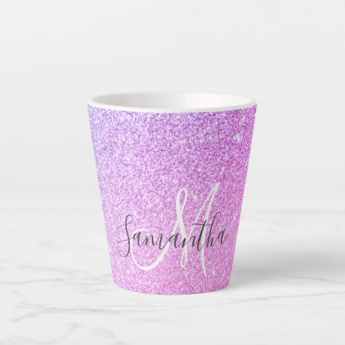 Modern Pink Glitter Sparkles Personalized Name Latte Mug