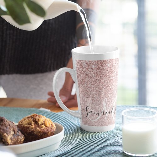 Modern Pink Glitter Sparkles Personalized Name Latte Mug