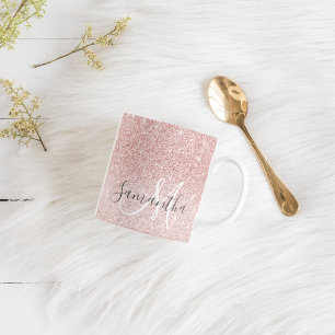 Modern Pink Glitter Sparkles Personalized Name Mug