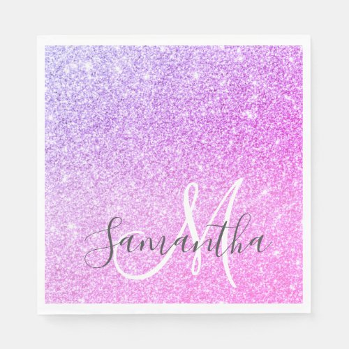 Modern Pink Glitter Sparkles Personalized Name Napkins
