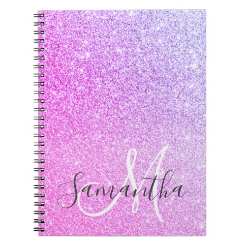 Modern Pink Glitter Sparkles Personalized Name Notebook