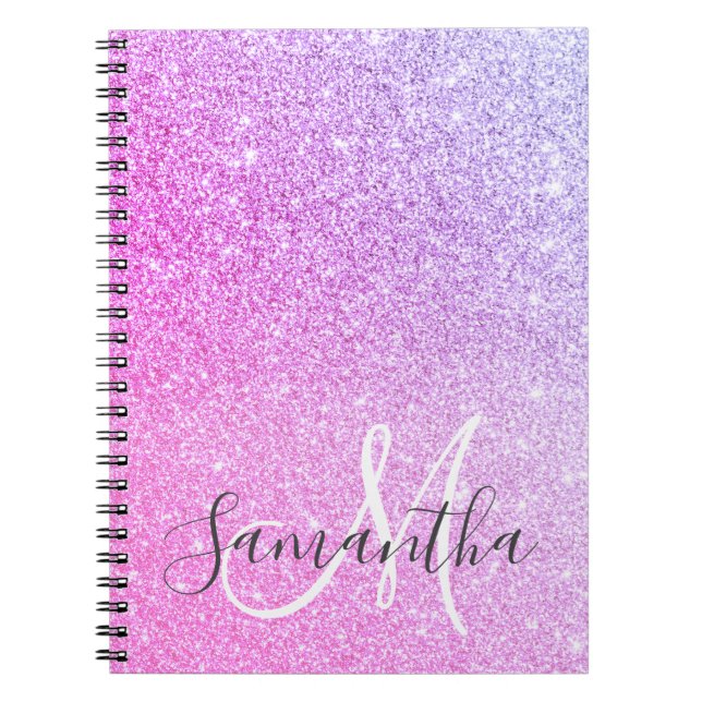 Modern Pink Glitter Sparkles Personalized Name Notebook (Front)