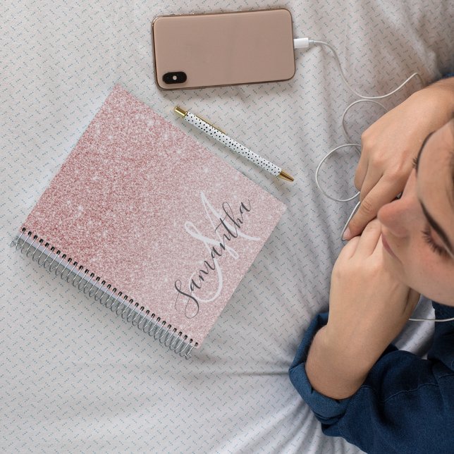 Modern Pink Glitter Sparkles Personalized Name Notebook (Creator Uploaded)