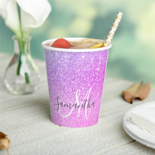 Modern Pink Glitter Sparkles Personalized Name Paper Cups