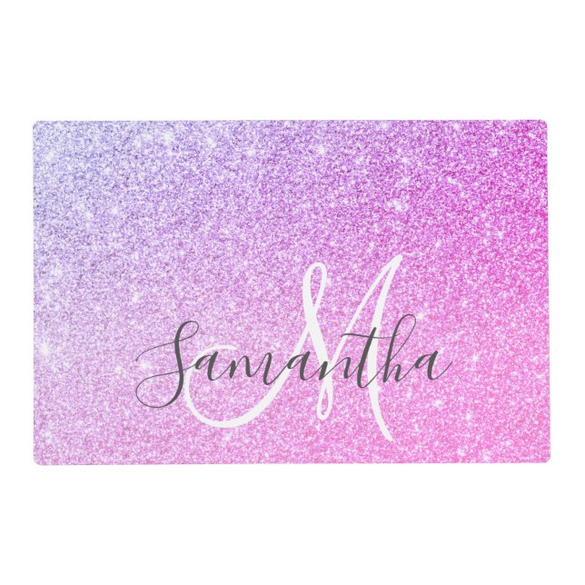 Modern Pink Glitter Sparkles Personalized Name Placemat (Front)