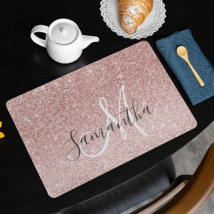 Modern Pink Glitter Sparkles Personalized Name Placemat
