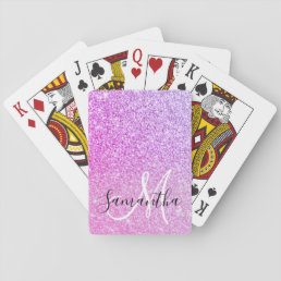 Modern Pink Glitter Sparkles Personalized Name Playing Cards