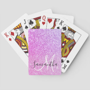 Modern Pink Glitter Sparkles Personalized Name Poker Cards