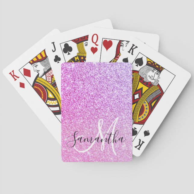 Modern Pink Glitter Sparkles Personalized Name Poker Cards (Back)