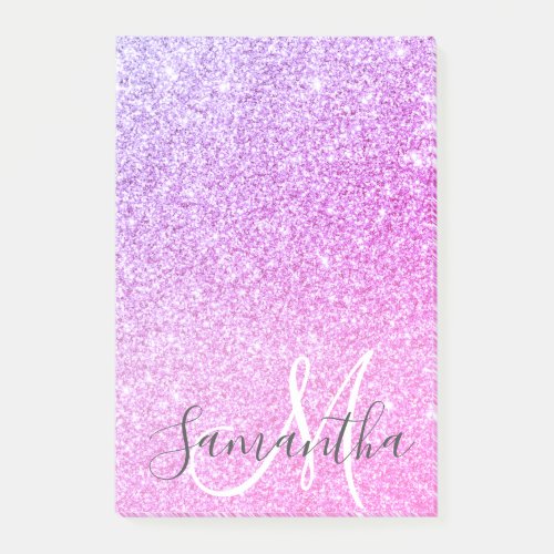 Modern Pink Glitter Sparkles Personalized Name Post_it Notes