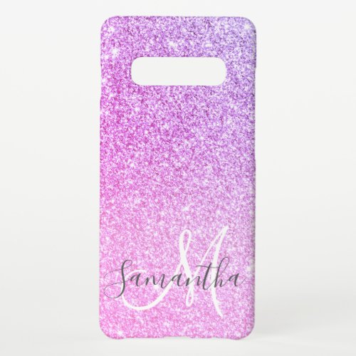 Modern Pink Glitter Sparkles Personalized Name Samsung Galaxy S10 Case