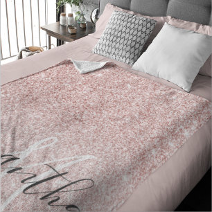 Modern Pink Glitter Sparkles Personalized Name Sherpa Blanket