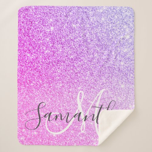Modern Pink Glitter Sparkles Personalized Name Sherpa Blanket