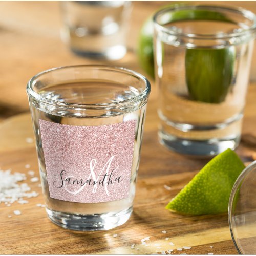 Modern Pink Glitter Sparkles Personalized Name Shot Glass