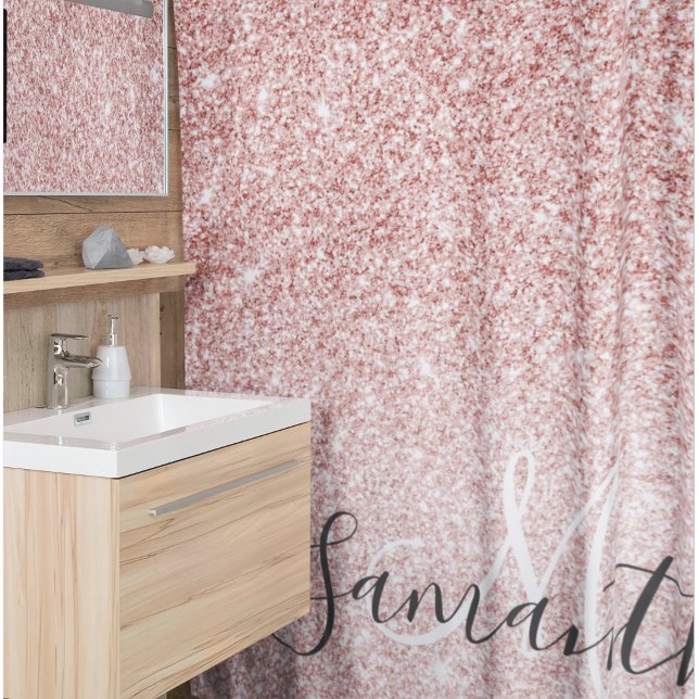 Modern Pink Glitter Sparkles Personalized Name Shower Curtain (Creator Uploaded)