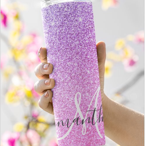 Modern Pink Glitter Sparkles Personalized Name Thermal Tumbler