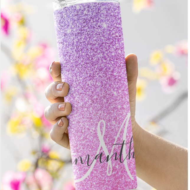 Modern Pink Glitter Sparkles Personalized Name Thermal Tumbler (Creator Uploaded)