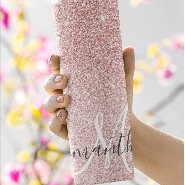 Modern Pink Glitter Sparkles Personalized Name Thermal Tumbler (Creator Uploaded)