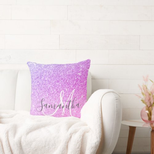 Modern Pink Glitter Sparkles Personalized Name Throw Pillow