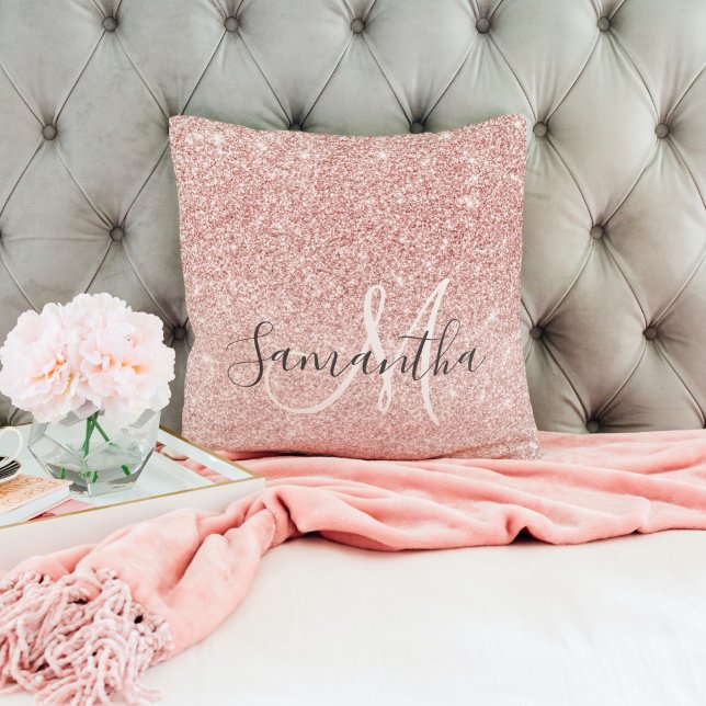 Modern Pink Glitter Sparkles Personalized Name Throw Pillow (Creator Uploaded)