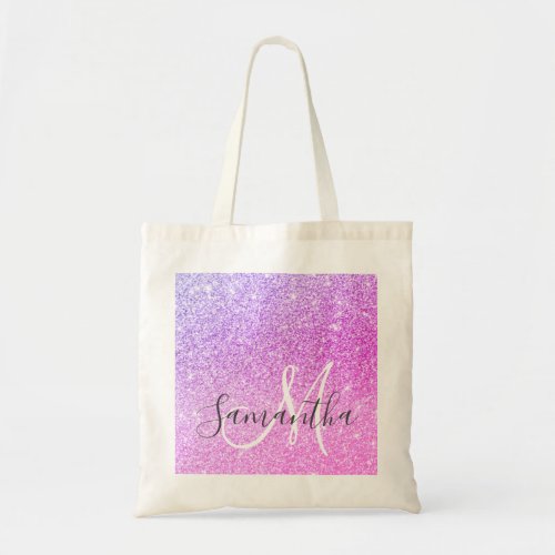 Modern Pink Glitter Sparkles Personalized Name Tote Bag
