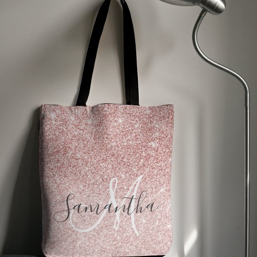 Modern Pink Glitter Sparkles Personalized Name Tote Bag