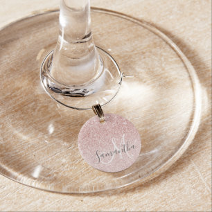 Modern Pink Glitter Sparkles Personalized Name Wine Charm