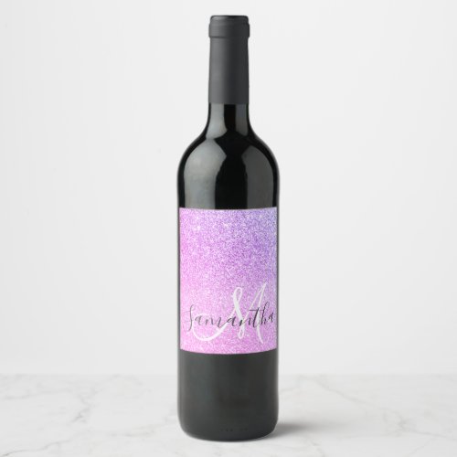 Modern Pink Glitter Sparkles Personalized Name Wine Label