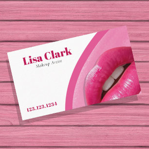 Modern Pink Gloss Lips Beauty Makeup Artist Business Card