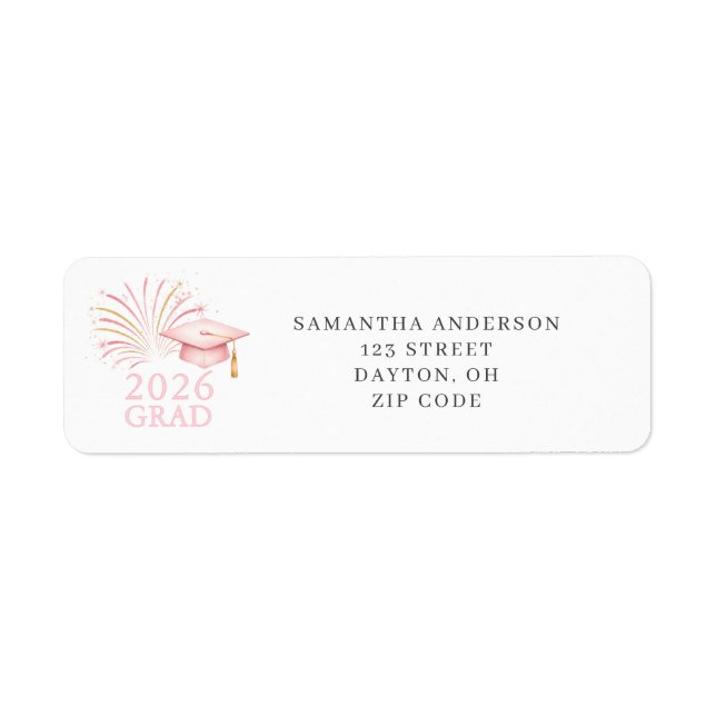 Modern Pink Gold 2026 Graduation Return Address  Label (Front)