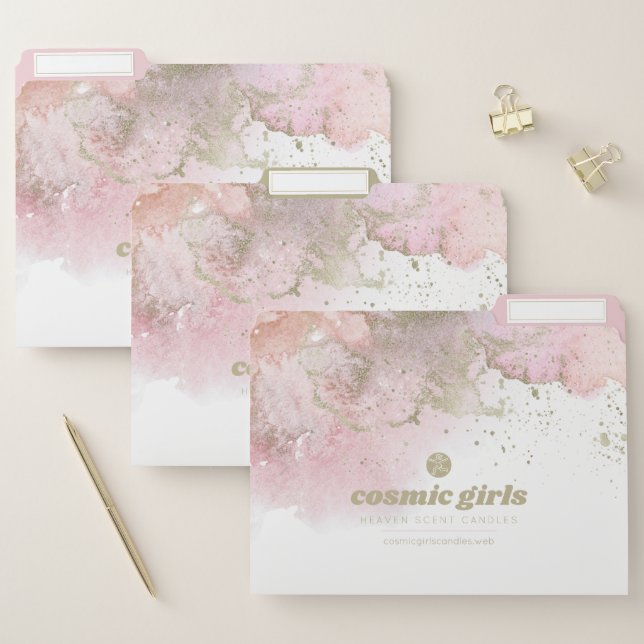 Modern Pink & Gold Abstract Art File Folders (Set)