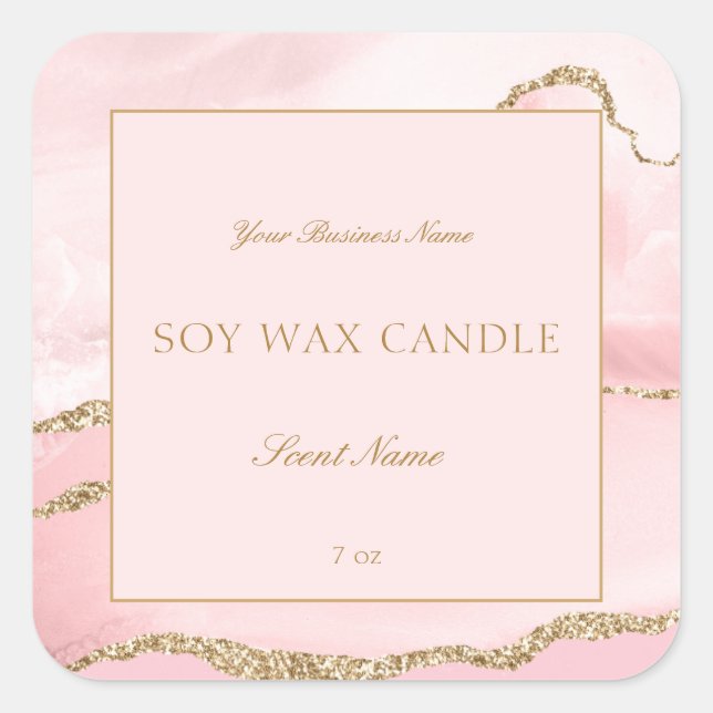 Modern Pink Gold Agate Marble Candle Product Label (Front)