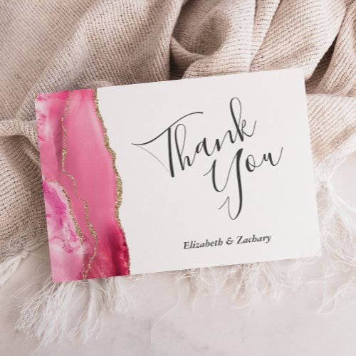 Modern Pink Gold Agate Wedding Flat Thank You Card