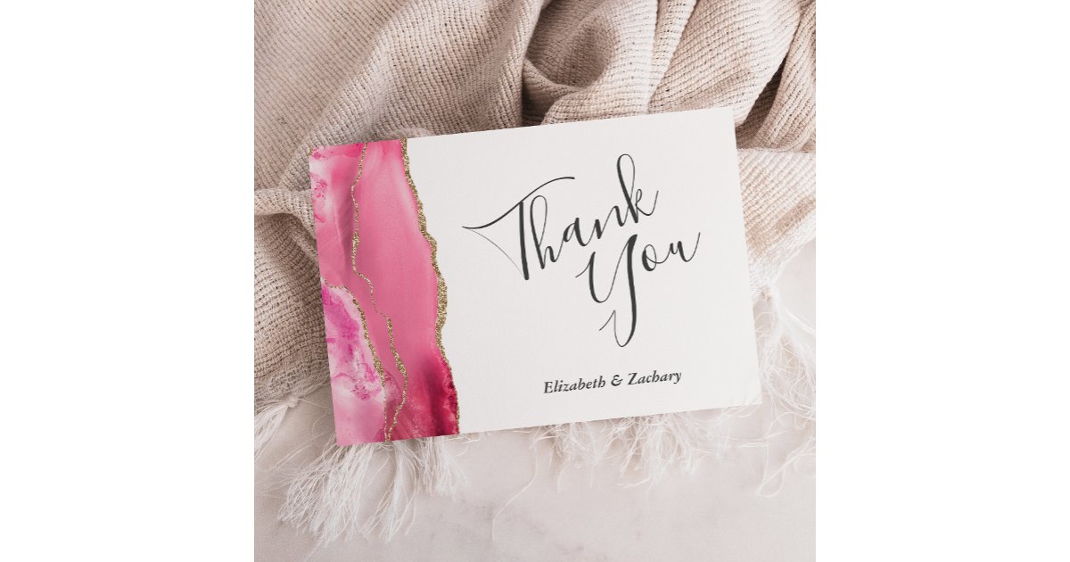 Modern Pink Gold Agate Wedding Flat Thank You Card | Zazzle