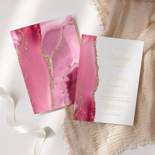 Modern Pink Gold Agate Wedding Foil Invitation