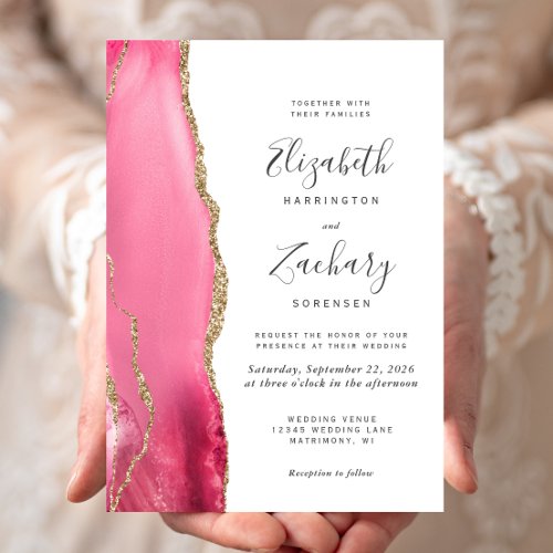 Modern Pink Gold Agate Wedding Invitation