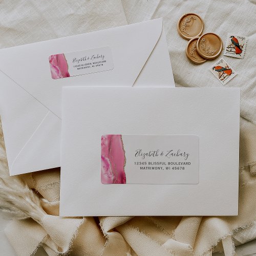 Modern Pink Gold Agate Wedding Return Address Label