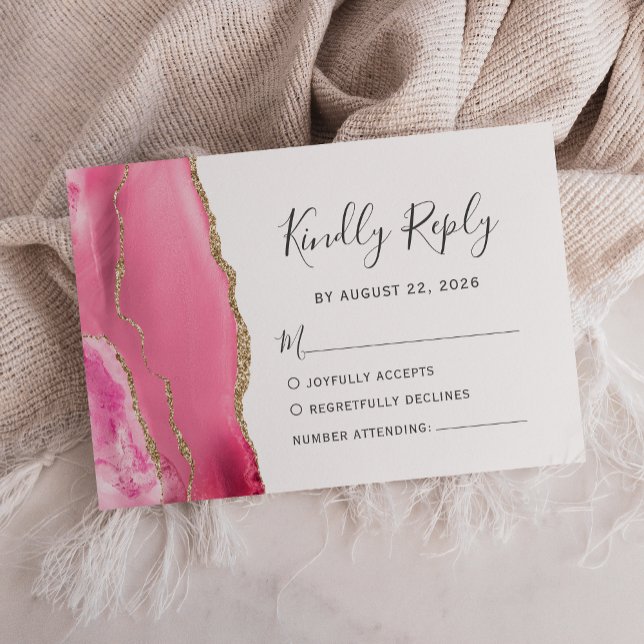 Modern Pink Gold Agate Wedding RSVP Card (Creator Uploaded)
