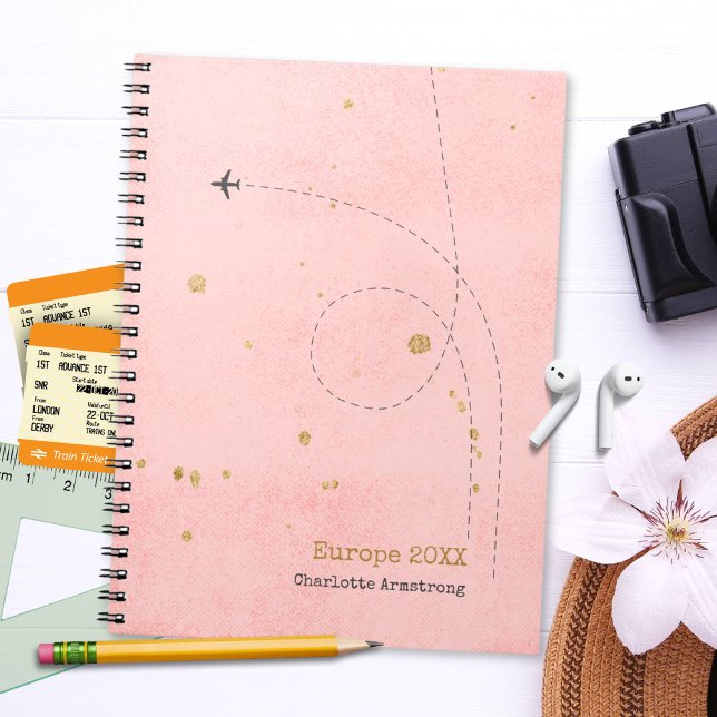 Modern Pink Gold Airplane Name Travel Diary Notebook (Modern Pink Gold Airplane Name Travel Diary Notebook ©Susanne Sachers - Sunny Wanderlust 🌞✈️)